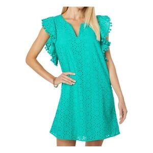 Lilly‎ Pulitzer Astara Lily Green Eyelet Pom Pom Dress Women's Size Medium